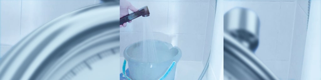 Durchfluss messen bei Duschköpfen mit einem Eimer und einer Stoppuhr