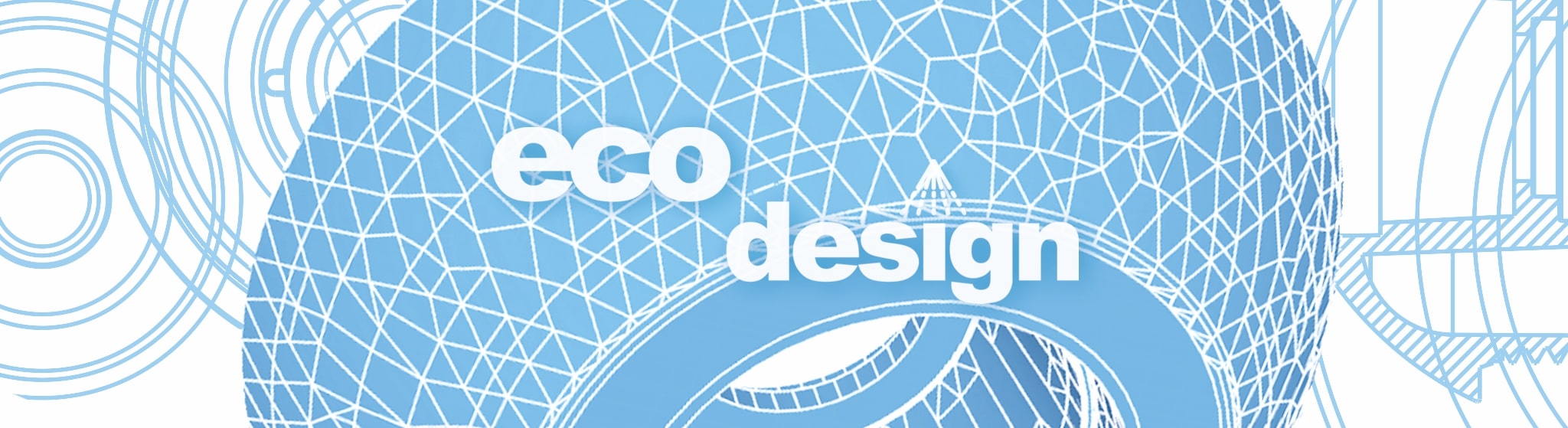 eine Geometrische Zeichnung des Kopfteils der Swissclima mit Schriftzug "eco design"