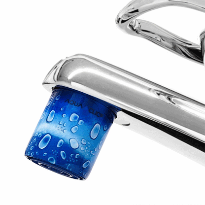 AquaClic-Strahlformer am Wasserhahn in  Raindrops-Design senkt den Wasserverbrauch