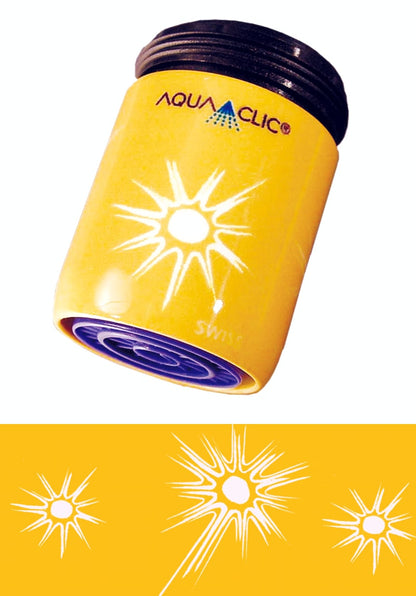 AquaClic-Strahlregler am Hahn mit  Sole-Design senkt den Wasserverbrauch und spart Kosten