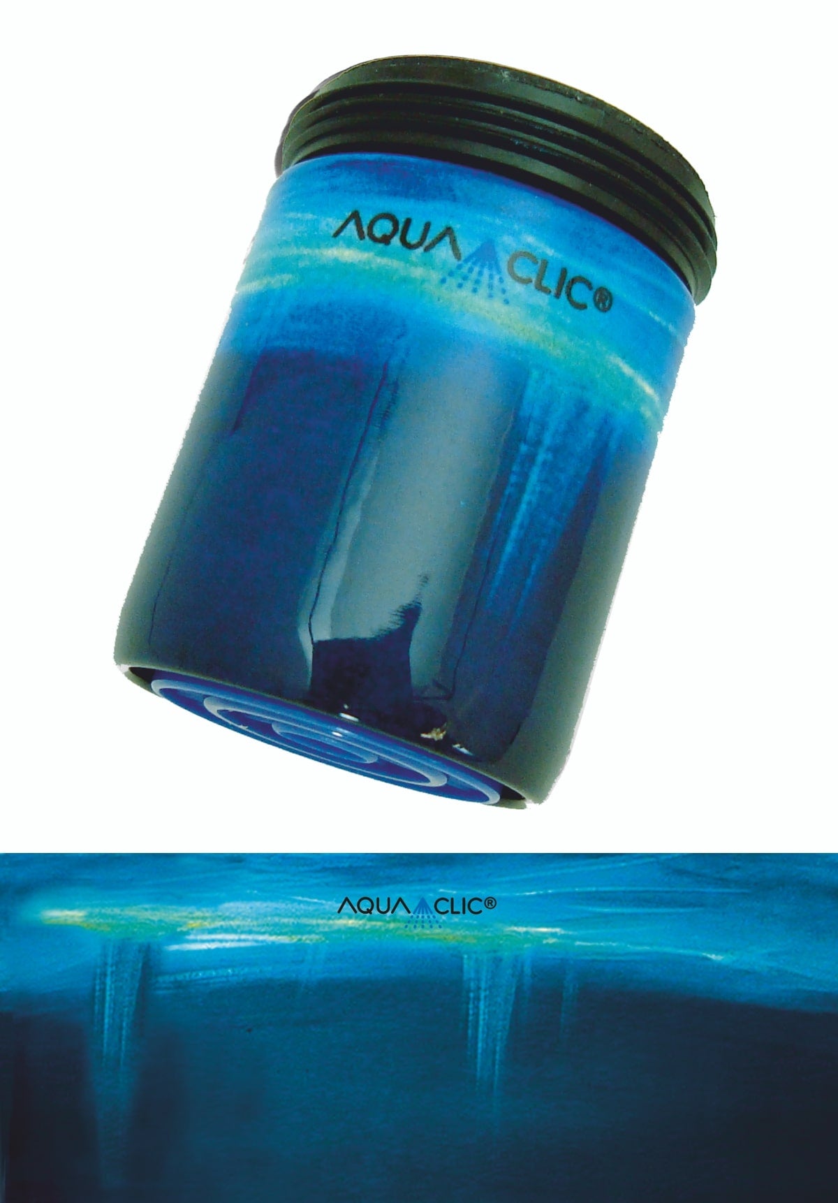 AquaClic-Perlstrahlregler am Wasserhahn in  Pluie sur la mer-Design: Schonender Umgang mit Wasser und Energie