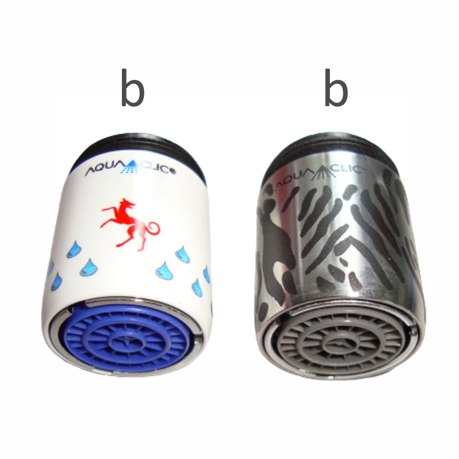modèle AquaClic antivol : à gauche laiton/multicolore, à droite acier inoxydable, unicolore noir