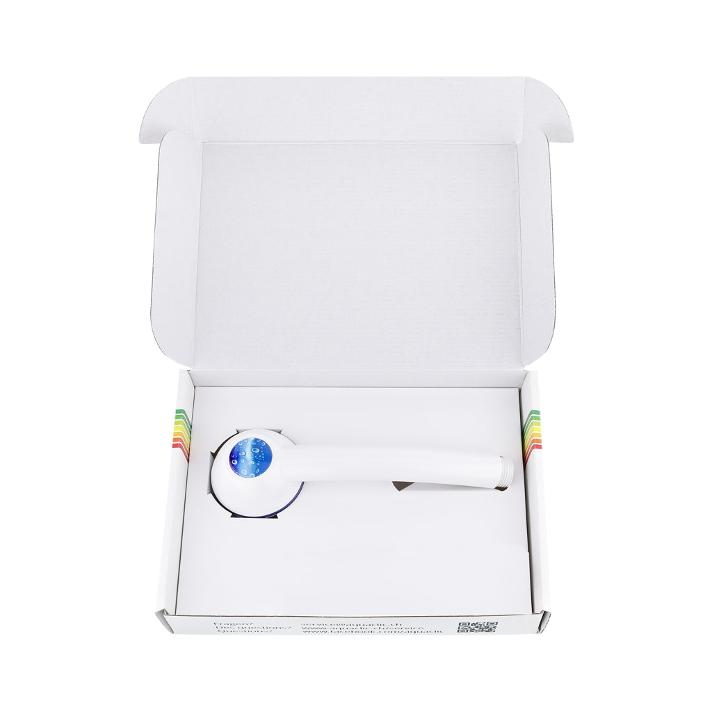 ökologische Kartonverpackung für eine Sparbrause SwissClima (Kassensturz-Testsiegerin) für energieeffiziente Nachrüstung von Duschen 