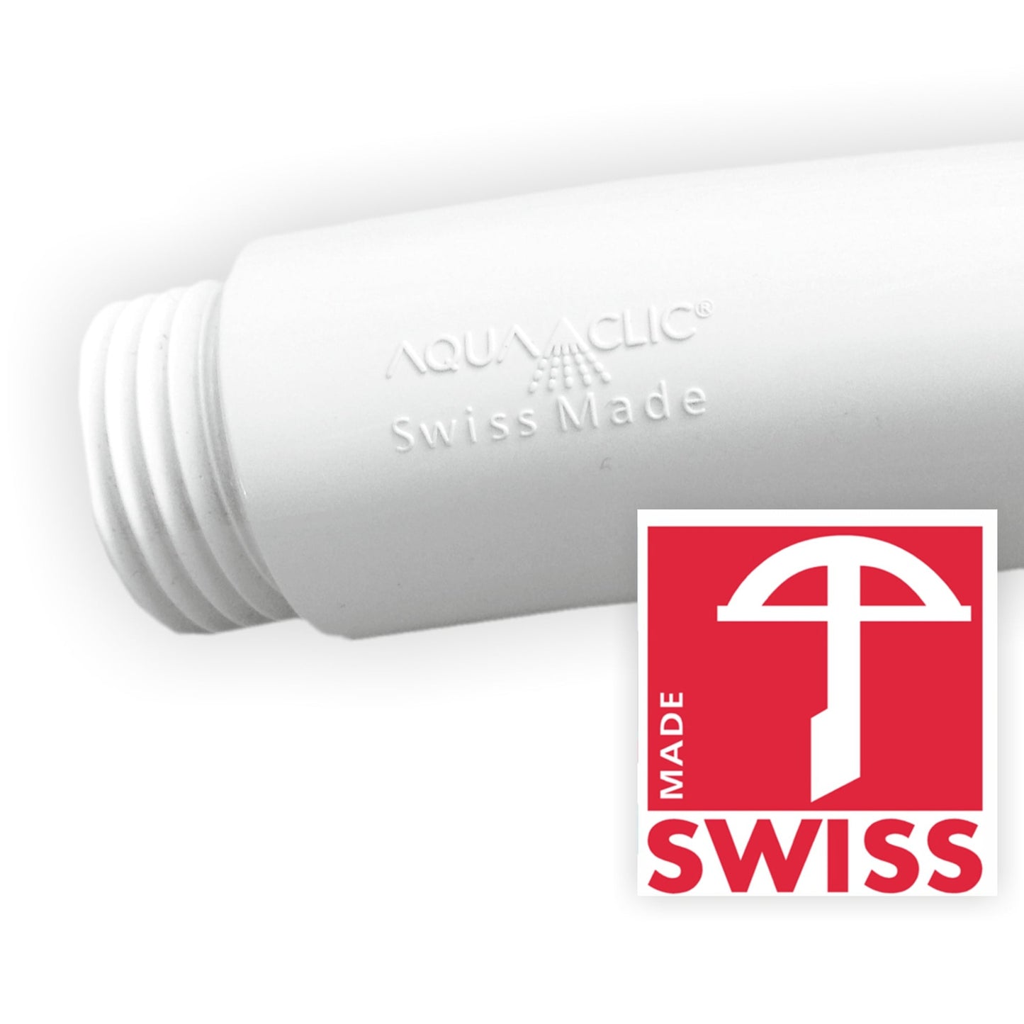Poignée estampillée SwissClima et SwissMade ainsi que logo en forme d'arbalète du label SWISS MADE